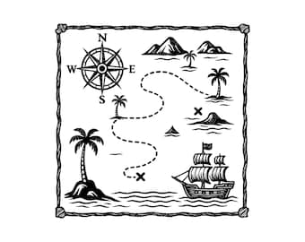 Adventure Treasure Map Vector Illustration, Map SVG, Map PNG, JPG, Treasure Map Art, Map Clipart, Pirate Map, Old Map, Vintage Treasure Map