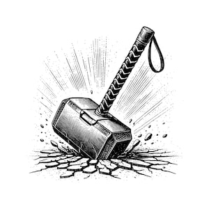 Thor’s Hammer Mjolnir Striking Ground Vector Illustration, Mjolnir SVG, Mjolnir PNG, Mjolnir Art & Clipart, Hammer Silhouette, Norse Hammer