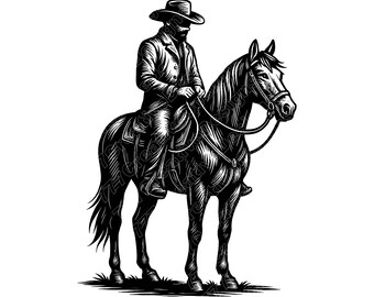 Cowboy Rider Vector Illustration, Cowboy SVG, Cowboy PNG, JPG, Cowboy Art, Cowboy Clipart, Cowboy Silhouette, Rodeo Cowboy, Wild West Rider