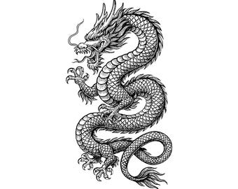 Chinese Dragon Vector Illustration, Dragon SVG, Dragon PNG, JPG, Dragon Art & Clipart, Dragon Silhouette, Oriental Dragon, Mythical Dragon
