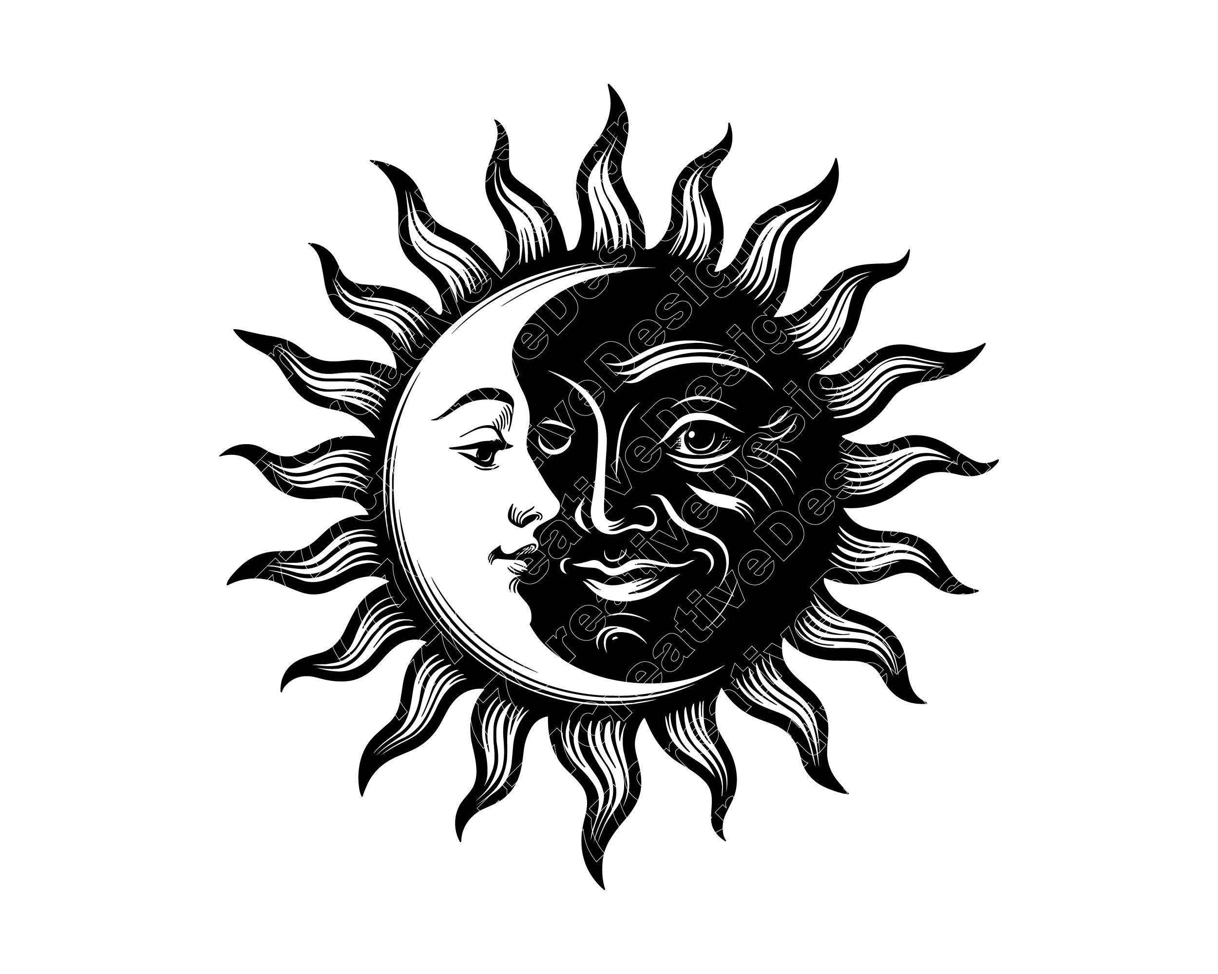 Sun and Moon Face Vector Illustration, Sun SVG, Moon PNG, Moon JPG, Sun ...