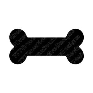 May include: A black dog bone shape against a white backdrop. The bone has rounded ends and a straight central section. The design is a simple graphic, suitable for various applications.