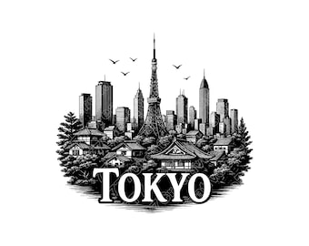 Tokyo Japan City Skyline Vector Illustration, Tokyo SVG, Japan PNG, JPG, Skyline Art, City Clipart, Tokyo Skyline Silhouette, Urban Tokyo