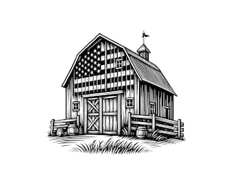 Alte Scheune – Vektorillustration, Scheune SVG, Scheune PNG, Scheune JPG, Scheunenkunst, Scheunen-Clipart, Schneidedateien, Scheunensilhouette, rustikale Scheune, Vintage-Scheune