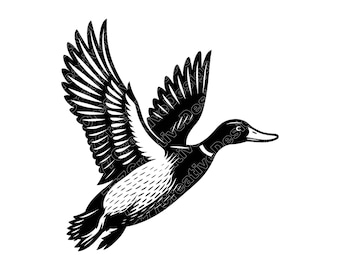 Mallard Duck Vector Illustration, Mallard Duck SVG, Mallard Duck PNG, Duck Art, Duck Clipart, Duck Silhouette, Wild Duck, Flying Mallard