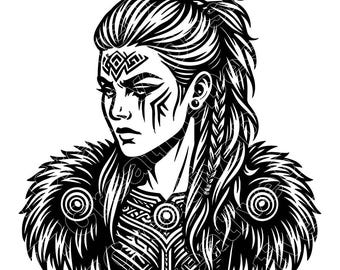 Viking Warrior Shield Maiden Valkyrie Vector Illustration, Valkyrie Svg, Png, Valkyrie Art & Clipart, Valkyrie Silhouette, Norse Valkyrie
