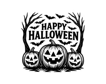 Happy Halloween Vector Illustration, SVG, PNG, JPG, Halloween Art, Halloween Clipart, Pumpkin Silhouette, Spooky Halloween, Trick Or Treat