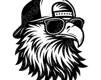 Cool Eagle With Glasses Vector Illustration, Eagle SVG, Eagle PNG, JPG, Eagle Art, Eagle Clipart, Eagle Silhouette, Flying Eagle, Wild Eagle