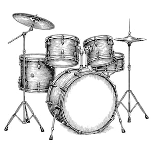 Drum Set Vector Illustration, Drum Svg, Drum Png, Jpg, Drum Art, Drum Clipart, Drum Cut Files, Drum Silhouette, Musical Drums, Rock Drum Set