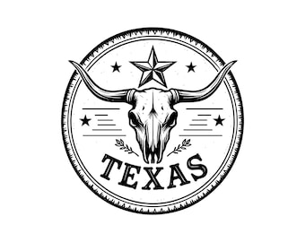Texas Cow Skull Vector Illustration, Cow Skull SVG, Cow Skull PNG, Skull Art, Skull Clipart, Skull Silhouette, Western Skull, Rustic Skull