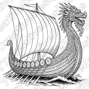 Viking Ship Vector Illustration, Ship Svg, Ship Png, Jpg, Norse Boat Art, Viking Ship Clipart, Cut Files, Viking Silhouette, Longship Design