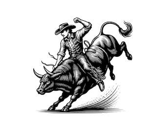 Bull Riding Vector Illustration, Bull Riding SVG, PNG, Bull Art, Cowboy Clipart, Bull Riding Silhouette, Cowboy Bull Ride, Rodeo Bull Scene