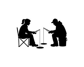 Ice Fishing Vector Illustration, Fishing SVG, PNG, JPG, Fishing Art And Clipart, Fisherman Silhouette, Winter Fishing, Frozen Lake Fishing