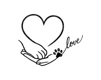 Ilustración vectorial de corazón de pata de perro, SVG de pata de perro, PNG de pata de perro, JPG de pata de perro, Arte de corazón de pata, Clipart de pata, Silueta de pata, Pata de corazón, Pata de cachorro
