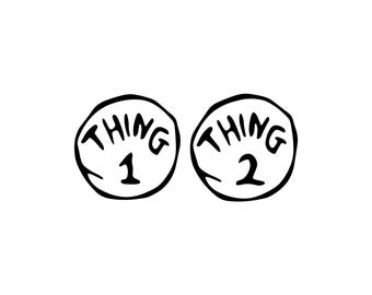 Thing 1 And Thing 2 Vector Illustration, Thing 1 SVG , Thing 2 PNG, JPG, Cartoon Characters Clipart, Silhouette Design, Funny Duo Graphic
