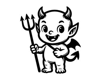 Little Devil Vector Illustration, Devil SVG, Devil PNG, Devil JPG, Devil Art, Devil Clipart, Devil Silhouette, Cute Devil, Cartoon Devil