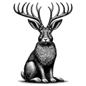 Jackalope Vector Illustration, Jackalope Svg, Jackalope Png, Jackalope Art, Jackalope Clipart, Cut File, Jackalope Silhouette, Horned Rabbit