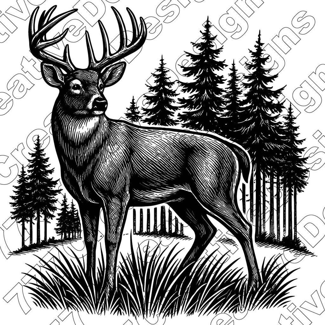 Deer Buck Vector Illustration, Svg, Png, Deer Silhouette, Deer Buck ...