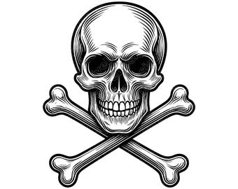 Skull With Crossbones Vector Illustration, Skull SVG, Skull PNG, JPG, Skull Art, Skull Clipart, Skull Silhouette, Pirate Skull, Danger Skull