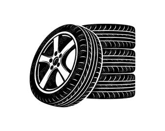 Car Tires Stack Vector Illustration, Car Tires Stack SVG, PNG, JPG, Tire Art, Tires Clipart, Tire Silhouette, Stacked Tires, Garage Tires