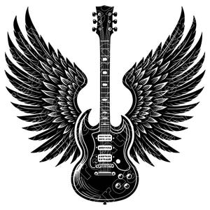 Electric Guitar Wings Vector Illustration, Guitar Svg, Guitar Png, Jpg, Guitar Art & Clipart, Guitar Silhouette, Winged Guitar, Rock Guitar