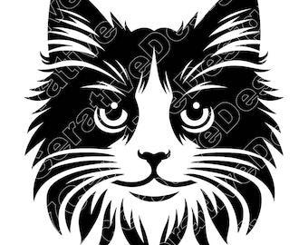Illustrazione vettoriale di faccia di gatto, gatto SVG, gatto PNG, gatto Jpg, arte del gatto, clipart del gatto, file di taglio del gatto, sagoma del gatto, gatto carino, gatto domestico, testa di gatto