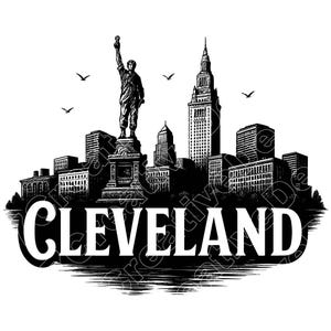 Cleveland Skyline Vector Illustration, Cleveland Svg, Png, Cleveland Art, Skyline Clipart, Cleveland Silhouette, City Skyline, Urban Scene