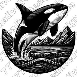 Orca Vector Illustration, Whale, Orca Svg, Orca Png, Orca Jpg, Orca Art, Orca Clipart, Cut Files, Orca Silhouette, Killer Whale, Ocean Orca