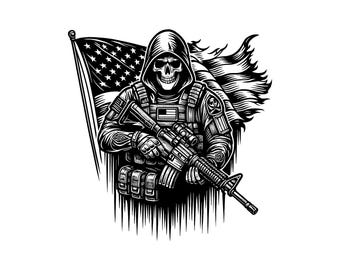 American Patriot Soldier Vector Illustration, USA Soldier SVG, Soldier PNG, Jpg, Soldier Art & Clipart, Soldier Silhouette, Army Soldier