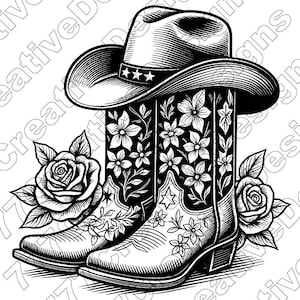 Cowboy Stiefel Vektor-Illustration, Stiefel zwar, Stiefel Png, Jpg, Cowboy Kunst, Stiefel Clipart, Cut Files, Cowboystiefel Silhouette, Western Cowboy