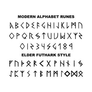 Illustrazione vettoriale del carattere vichingo, OTF/TTF, SVG, design artistico vichingo, rune, antico Futhark, carattere nordico, carattere runico, alfabeto runico, rune norrene