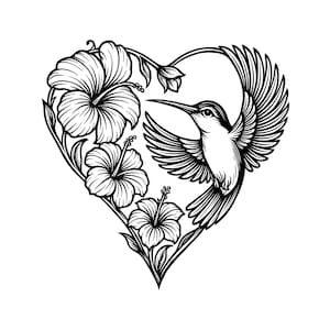 Hummingbird Heart Vector Illustration, Hummingbird SVG, Hummingbird PNG, JPG, Hummingbird Art, Hummingbird Clipart, Hummingbird Silhouette