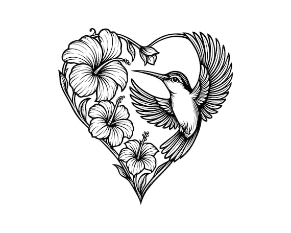 Hummingbird Heart Vector Illustration, Hummingbird SVG, Hummingbird PNG, JPG, Hummingbird Art, Hummingbird Clipart, Hummingbird Silhouette