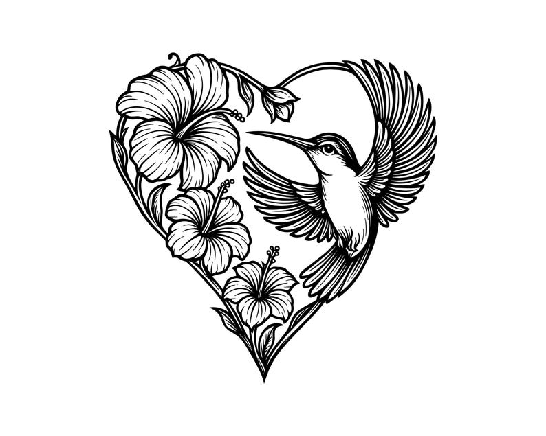 Hummingbird Heart Vector Illustration, Hummingbird SVG, Hummingbird PNG, JPG, Hummingbird Art, Hummingbird Clipart, Hummingbird Silhouette