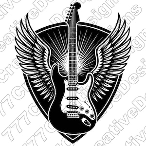 Guitar Wings Vector Illustration, Guitar Svg, Png, Music Art, Guitar Design, Clipart, Guitar Silhouette, Acoustic Guitar, Electric Guitar