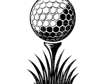 Golf Ball On Tee Vector Illustration, Golf Ball SVG, Golf Ball PNG, Golf JPG, Golf Art, Golf Clipart, Golf Silhouette, Golf Tee, Golf Game