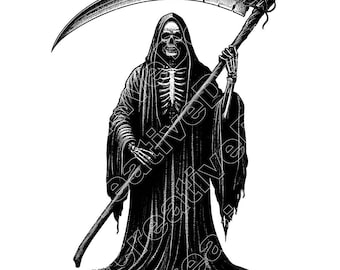 Grim Reaper Vector Illustration, Grim Reaper Svg, Png, Grim Reaper Art, Grim Reaper Clipart, Cut File, Grim Reaper Silhouette, Death Figure