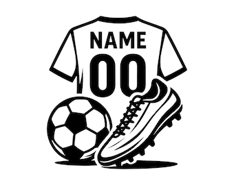 Soccer Player Custom Name Jersey Vector Illustration, SVG, PNG, JPG, Soccer Art And Clipart, Soccer Silhouette, Soccer Jersey, Custom Soccer