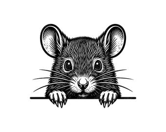 Mouse Peeking Vector Illustration, Mouse SVG, Mouse PNG, Mouse JPG, Mouse Art, Mouse Clipart, Mouse Silhouette, Peeking Mouse, Cute Mouse