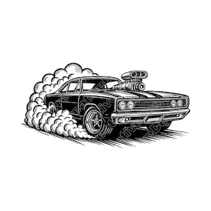 Muscle Car Vector Illustration, Car SVG, Car PNG, Muscle Car Art, Car Clipart, Racing Car, Muscle Car Silhouette, Classic Muscle Car Burnout