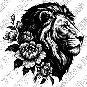 Lion Floral Vector Illustration, Lion Svg, Lion Png, Lion Art, Lion Clipart, Lion Flowers Design, Lion Silhouette, Wild Lion, Majestic Lion