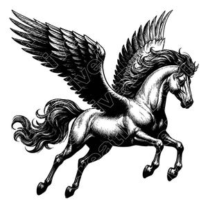 Ilustração vetorial de Pégaso, Pégaso Svg, Pégaso PNG, Jpg, Arte de Pégaso, Clipart de Pégaso, Silhueta de Pégaso, Pégaso Voador, Cavalo Mítico
