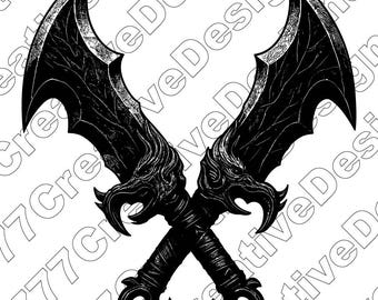 Blades Of Chaos Vector Illustration, Svg, Png, Jpg, Chaos Blades Art, Clipart, Cut Files, Weapon Silhouette, Kratos Blades, Mythical Weapon