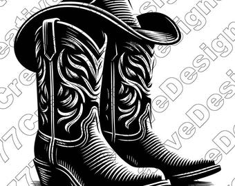 Illustrazione vettoriale di stivali da cowboy, stivali in formato SVG, PNG, Jpg, arte di stivali da cowboy, clipart di cowboy, file tagliati, silhouette di stivali da cowboy, cowboy occidentale