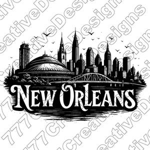 New Orleans City Skyline Vector Illustration, New Orleans Svg, NoLA Png, Skyline Art, City Clipart, Skyline Silhouette, Urban New Orleans