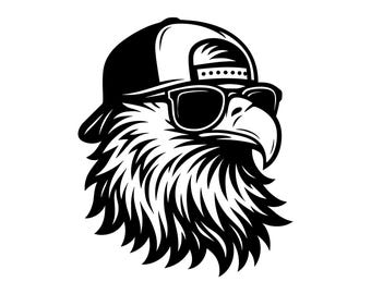 Cool Eagle With Glasses Vector Illustration, Eagle SVG, Eagle PNG, JPG, Eagle Art, Eagle Clipart, Eagle Silhouette, Flying Eagle, Wild Eagle