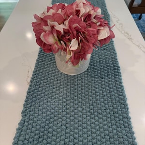 Hand-Knitted Kitchen Table Runner: Linen Trivet Protector for Dining Room Decor - Farmhouse Gift