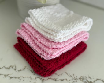 Knitted Washcloth, Cotton Dishcloth Set, Handmade Washcloth