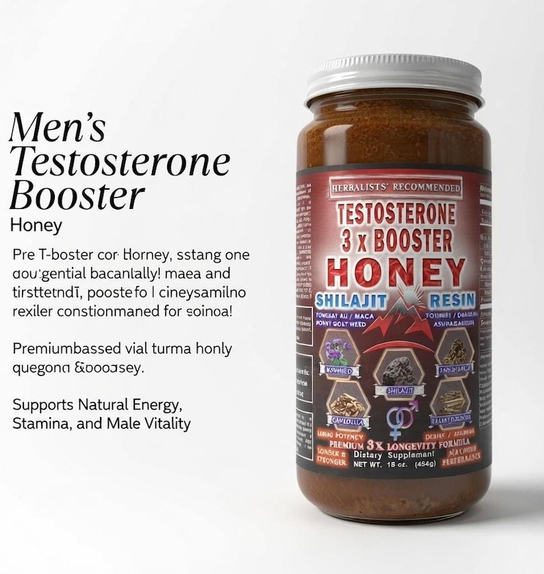 Pu&ograve; includere: Un barattolo di miele etichettato "Testosterone 3x Booster Honey" con "Resina di Shilajit" e altri ingredienti a base di erbe. L'etichetta indica anche "Supporta l'energia naturale, la resistenza e la vitalit&agrave; maschile". Il barattolo &egrave; di 510 grammi.