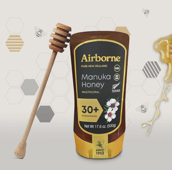 Airborne Manuka Honey 30+ Raw Multifloral New Zealand (17.6 Oz